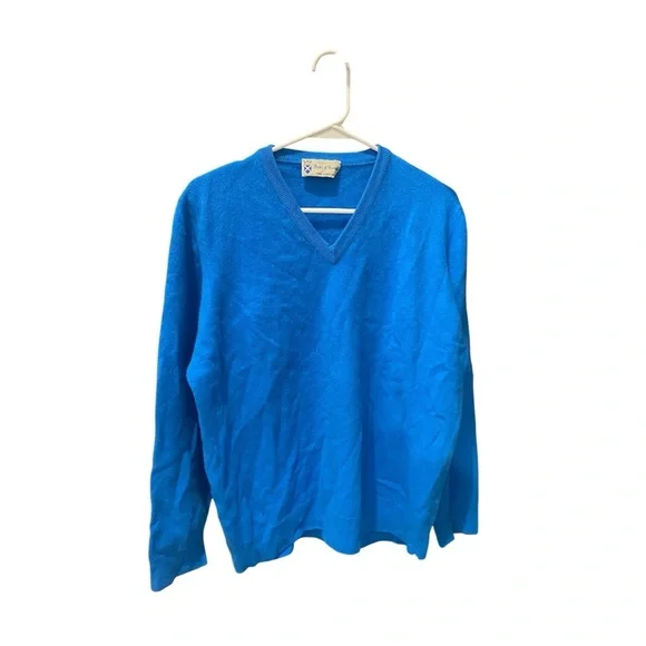 DUKE OF SCOTLAND Men’s Vibrant Blue V-Neck Cashmere Sweater Size XXL shrunk to L - Picture 2 of 12